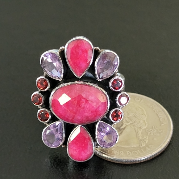 Nicky Butler Ruby Garnet & Amethyst 925 Sterling Silver Designer NB Ring Size 8
